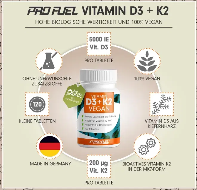 Vitamin D3 K2 VEGAN 120 Tabletten mit 5000 IE D3 200 mcg K2 MK7 Vitamin D3 optimal hochdosiert und vegan Schnäppchen, Deals Und Rabattcodes Des Tages - Vitamin D3 K2 Vegan 120 Tabletten Mit 5000 Ie D3, 200 Mcg K2 Mk7 - Optimal Hochdosiert Und Vegan