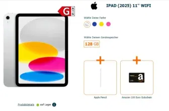 Vodafone Allnet-Flat 20 GB 5G/LTE für 24,99€ mit iPad 11″ + Apple Pencil für 1€ + 100€ Amazon Guthaben + 100€ Wechselbonus