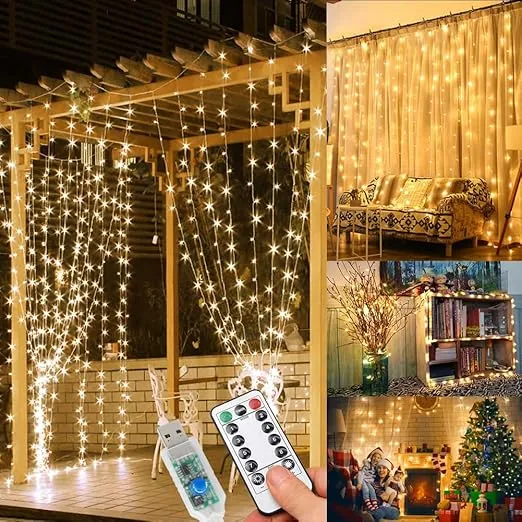 WEARXI Lichterkette 3×3m 300 LED Lichtvorhang 8 Modi (Innen & Außen) für 5,19 € inkl. Prime-Versand (statt 13,00 €)