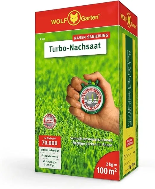 WOLF-Garten Turbo-Nachsaat zur Rasensanierung LR100 (für 100 m2 hohe Dichte mit ca. 70.000 Trieben/m2) für 17,99 € inkl. Prime-Versand (statt 28,00 €)
