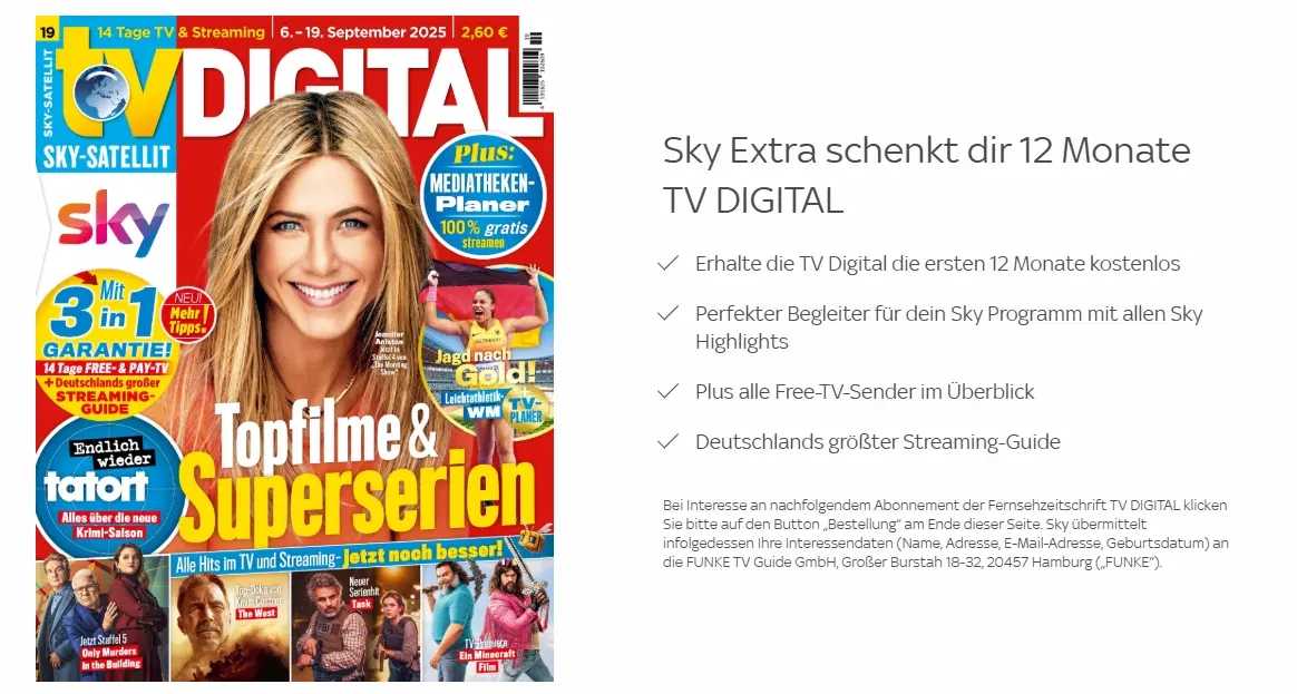 TV DIGITAL 1 Jahr kostenlos [Sky Kunden – Kündigung nötig]