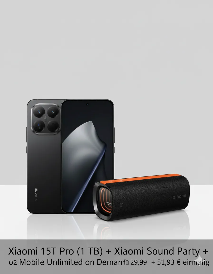 DEINHANDY: Xiaomi 15T Pro  (1 TB) + Xiaomi Sound Party + o2 Mobile Unlimited on Demand für 29,99 € / Monat + 51,93 € einmalig