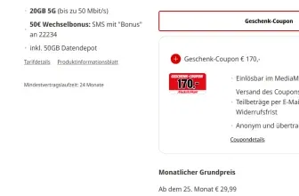 Telekom Allnet Flat mit 20GB für nur 9,99 € mtl. + 170 € MediaMarkt Coupon + 50 GB Datendepot