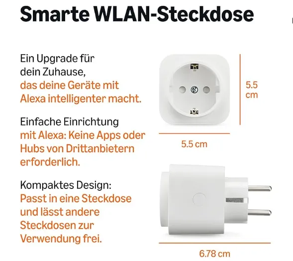 Amazon Basics Smart WLAN Steckdose Wi Fi fuer EU Steckdose fuer den Innenbereich n