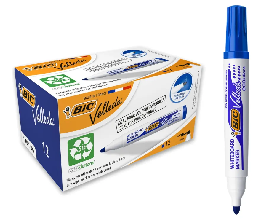 BIC 1701 Whiteboard Marker Velleda ECOlutions (Rundspitze Strichstärke 1,4 m-12 Stück blau) ab 6,37 € inkl. Prime-Versand (statt 15,79 €)