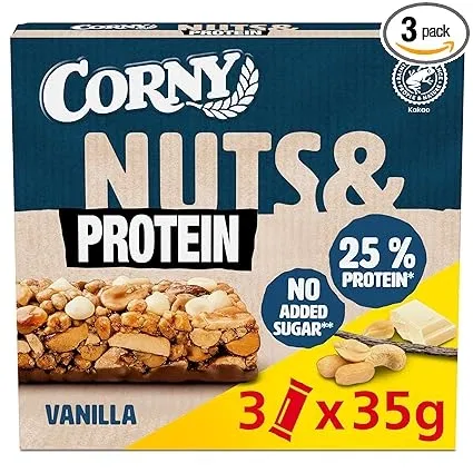 Corny Nuts & Protein Vanilla Nussriegel ohne Zuckerzusatz Mit (3x 35g – 36% Nüssen & 25% Protein) für 2,15 € inkl. Prime-Versand (statt 2,99 €)