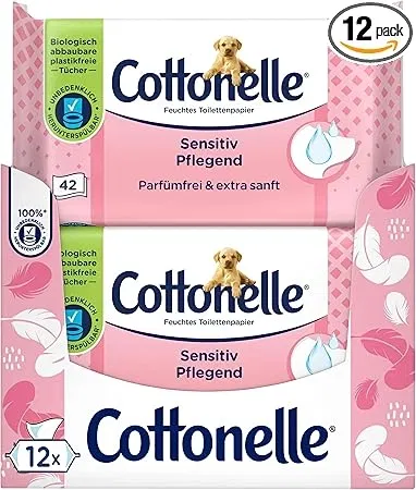 Cottonelle Feuchtes Toilettenpapier Sensitive Pflegend (12 x 42 Feuchttücher) ab 13,49 € inkl. Prime-Versand (statt 18,60 €)