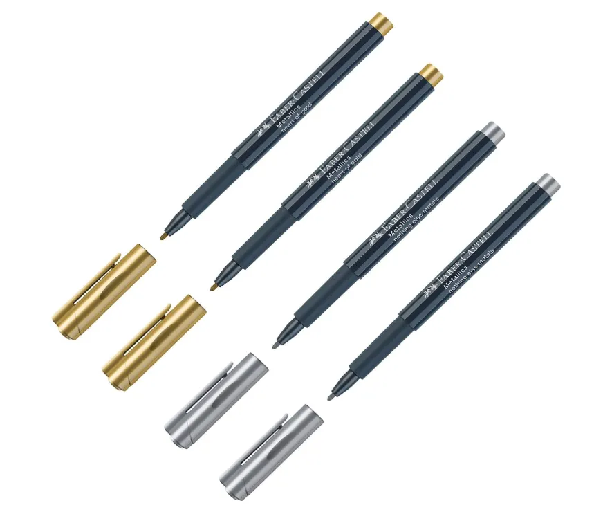 FABER-CASTELL 205073 – Metallics Marker mit Faserspitze (gold und silber – 4 Stück) für 4,98 € inkl. Prime-Versand (statt 7,80 €)