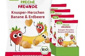 FRECHE FREUNDE Bio Knusper Herzchen (9 x 30 g mit Bananen und Erdbeerpulver) für 7,24 € inkl. Prime-Versand (statt 10,35 €)