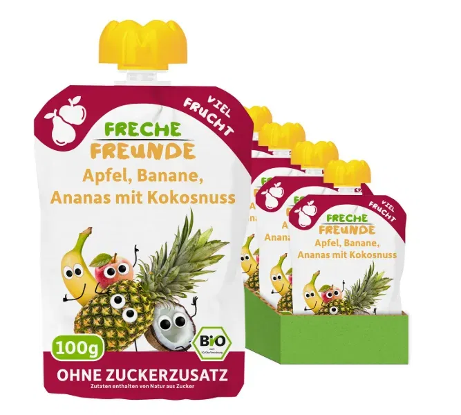 Fehler 🚨 FRECHE FREUNDE Bio Quetschie Apfel Banane Ananas mit Kokosnuss (6x100g) ab 1,21 € inkl. Prime-Versand (statt 6,54 €)