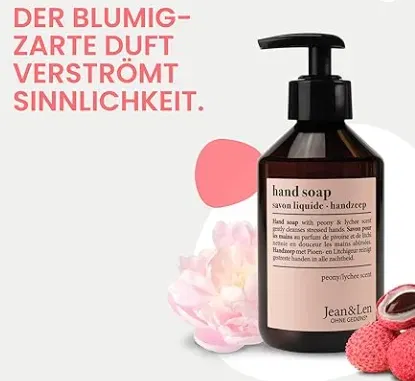 Jean & Len Handseife Pfingstrose & Litschi reinigt Hände sanft Flüssigseife im Pumpspender (250ml) ab 2,66 € inkl. Prime-Versand (statt 4,29 €)