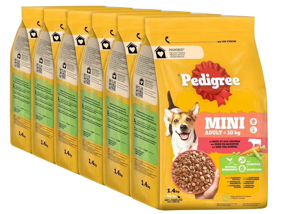 Pedigree Adult Hunde Trockenfutter für kleine ausgewachsene Hunde mit Rind und Gemüse (6 x 1,4kg <10 kg) ab 21,88 € inkl. Prime-Versand (statt 30,29 €)