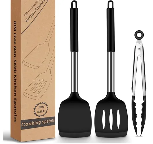 Pfannenwender Silikon 2 Stück Silikon Spatel Küche + 1 Küchenzange für 4,99 € inkl. Prime-Versand (statt 7,00 €)