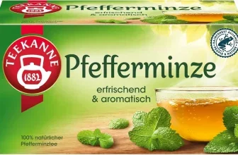 Grüne Teekanne Minze Schachtel mit Glas Tee und Minze