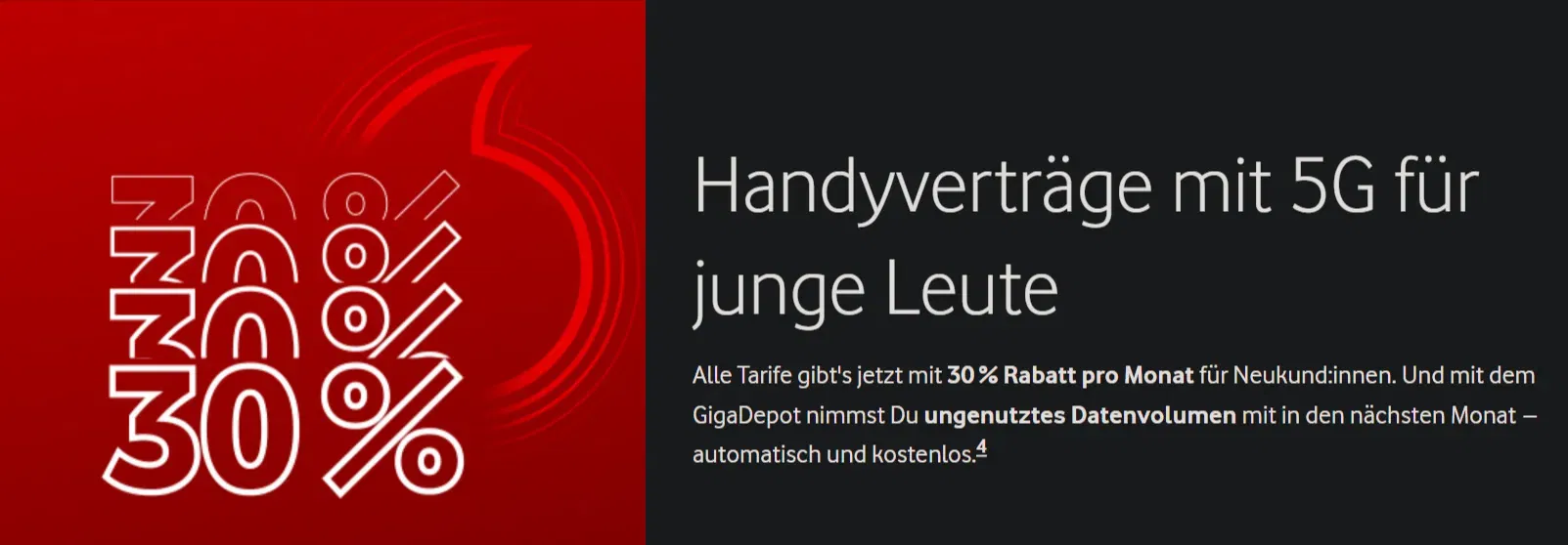 Bis zu 30 % Rabatt bei Vodafone – GigaMobil & GigaMobil Young Aktion gestartet