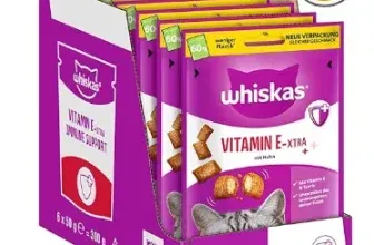 WHISKAS Becher Vitamin E-Xtra Katzensnacks – Leckerli mit extra Vitamin E natürliche Abwehrkräfte (6x50g) ab 5,89 € inkl. Prime-Versand (statt 9,00 €)