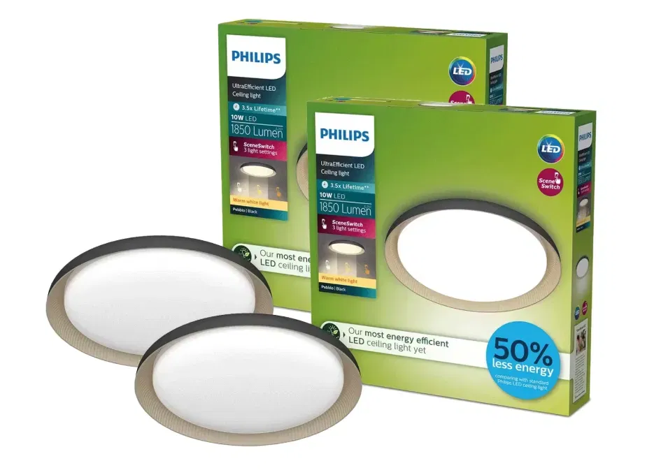 2X Philips Pebblo Deckenleuchte mit SceneSwitch (Schwarz 10 W 2700 K) für 45,90 € inkl. Versand (statt 138,82 €)