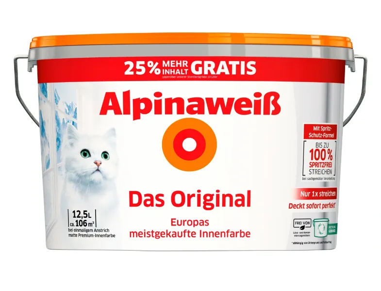 ALPINA Dispersionsfarbe Alpinaweiß das Original Weiß Matt 2×12,5 l für 76,66 € inkl. Versand (statt 104,97 €)