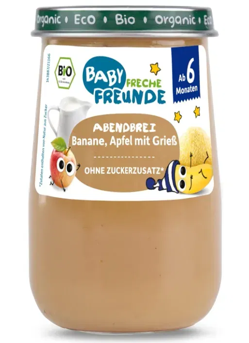 Schnäppchen, Deals und Rabattcodes des Tages - Baby Freche Freunde Bio-Gläschen Abendbrei Banane Apfel mit Grieß für Babys ab 6 Monaten ohne Zuckerzusatz 6 x 190g