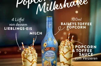 Eine Flasche Baileys Toffee Popcorn Likör auf einem Tisch