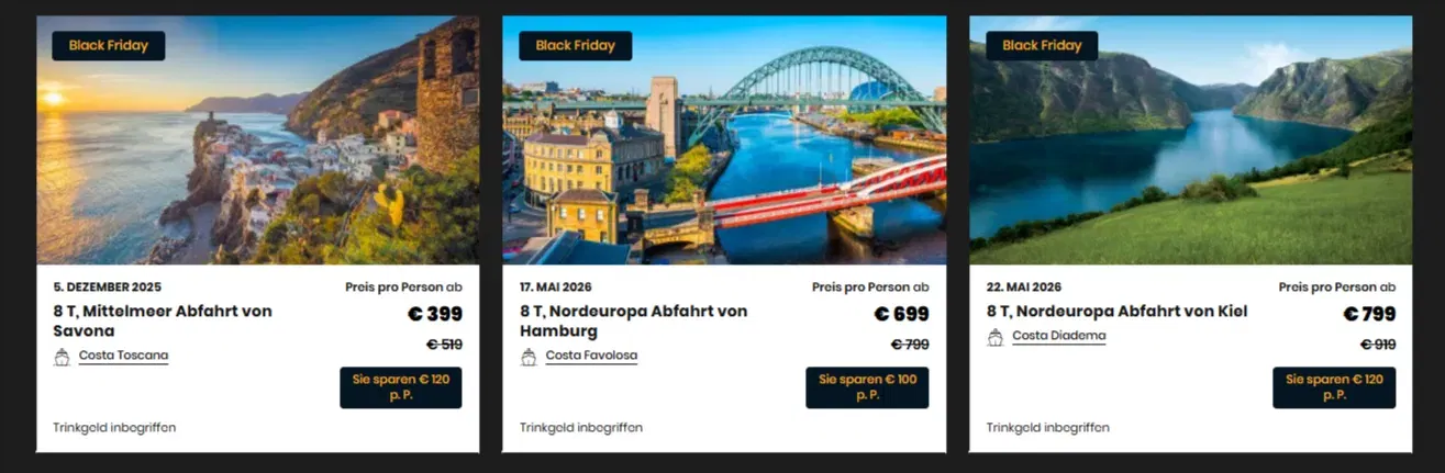 Schnäppchen, Deals Und Rabattcodes Des Tages - Black Friday 2025 Costa Kreuzfahrten