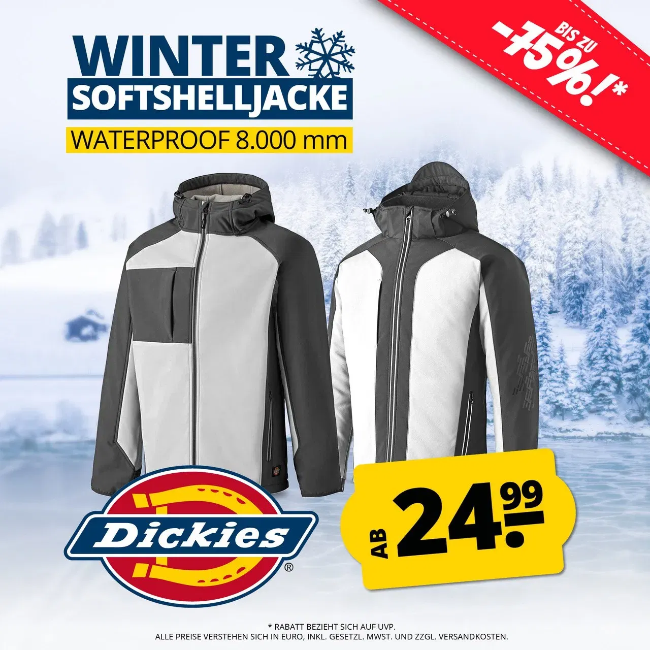 Schnäppchen, Deals und Rabattcodes des Tages: Dickies Waterproof 8000mm Herren Softshelljacke JW7023WGY