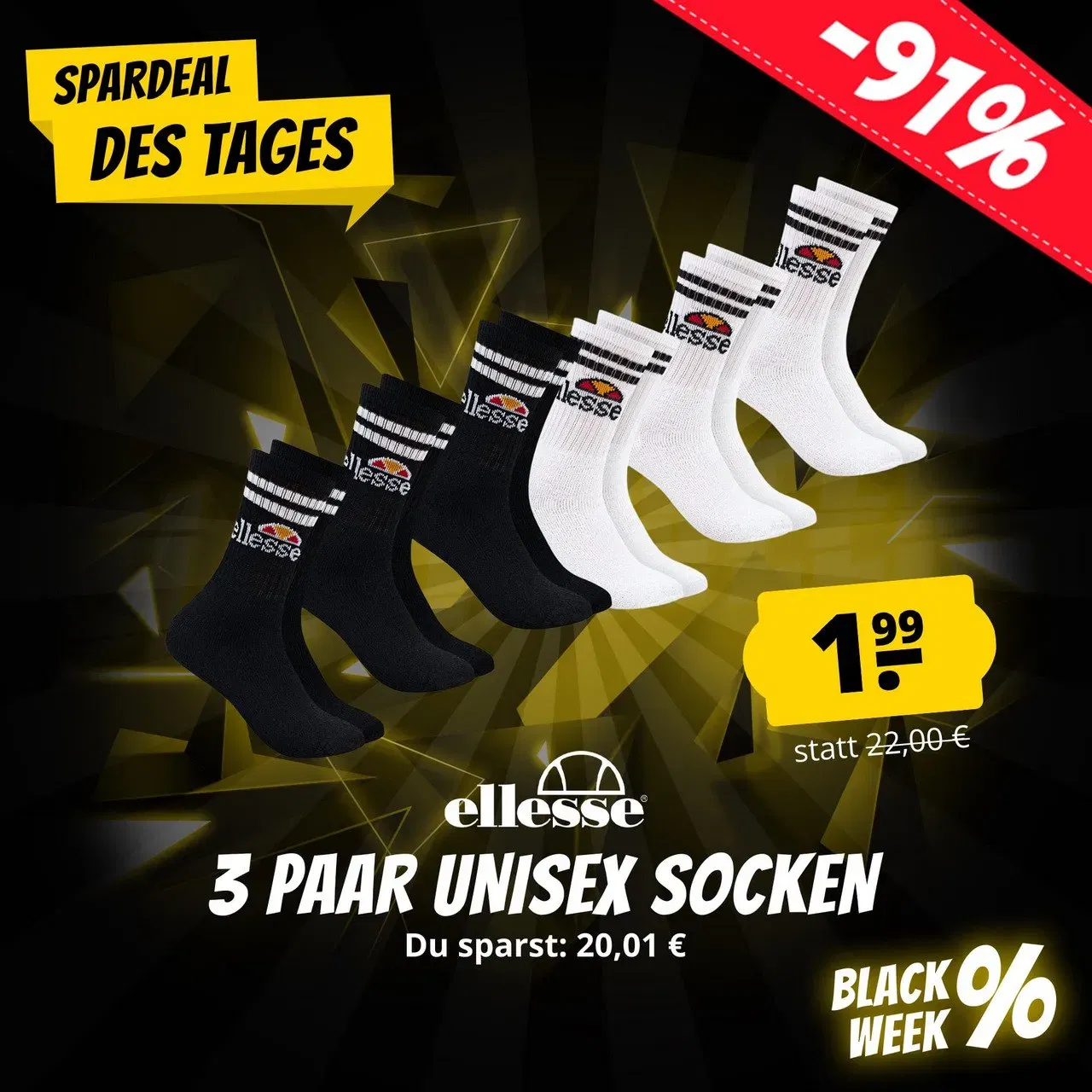 Schnäppchen, Deals und Rabattcodes des Tages - Ellesse Vulloni Unisex Socken 3 Paar