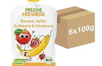 FRECHE FREUNDE Bio Quetschie Banane Apfel Erdbeere & Himbeere (6x100g) ab 3,58 € inkl. Prime-Versand (statt 6,54 €)