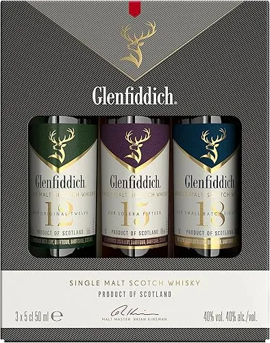 Glenfiddich Single Malt Scotch Whisky Probierset 12 Jahre 15 Jahre und 18 Jahre Lenfiddich Single Malt Scotch Whisky Probierset - 12 Jahre, 15 Jahre Und 18 Jahre