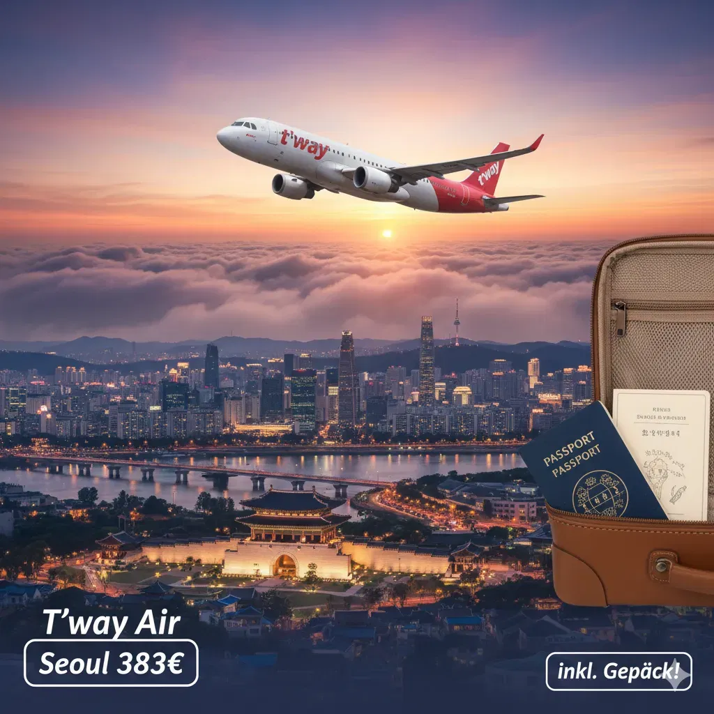 Günstig nach Südkorea und Zurück: T’way Air Direktflüge ab Frankfurt nach Seoul für nur 383 € – inkl. 25Kg Gepäck!