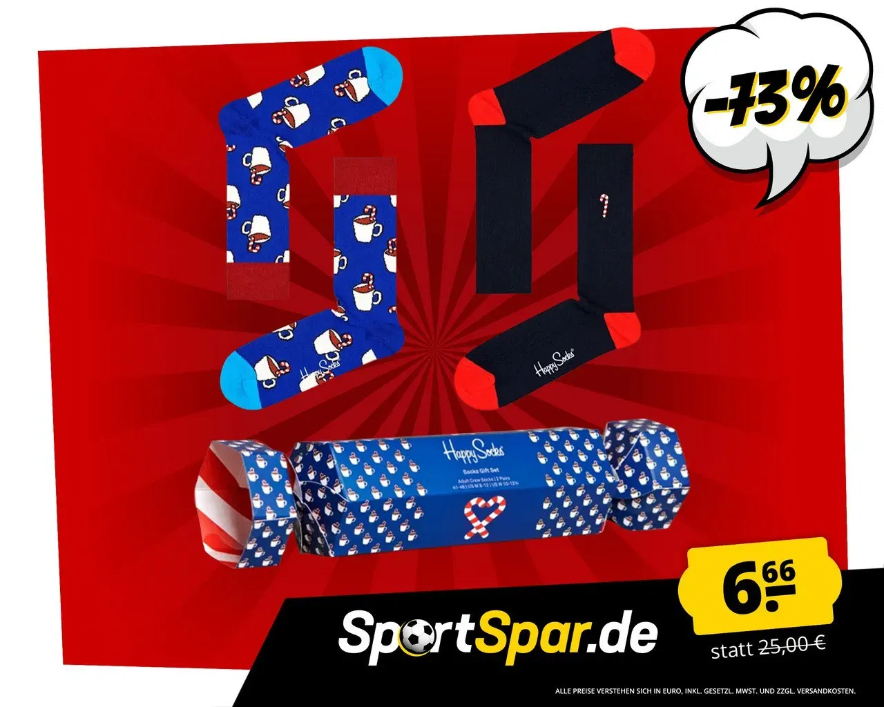 Happy Socks Candy Cane Geschenkset Socken 2 Paar XCCC02-6500 (Gr. 36-40 & 41-46) für 11,61 € inkl. Versand