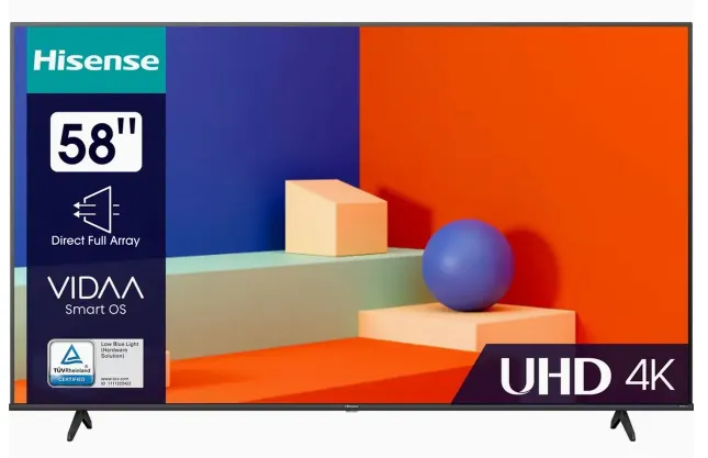 Hisense 58A6K 58 4K Ultra Hd UHD VIDAA Smart TV Wi-Fi Black für 279,00 € inkl. Versand (statt 350,00 €)