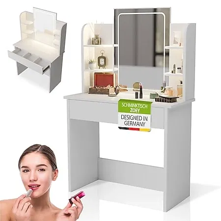 Schnäppchen, Deals und Rabattcodes des Tages: Juskys Schminktisch Zoey mit Touch-LED-Spiegel und Stauraum in modernem Design – Weiß