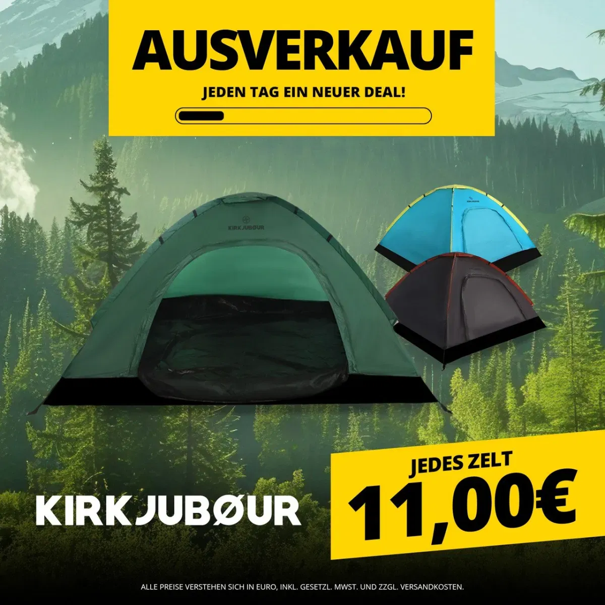 KIRKJUBØUR Vindr Camping-Zelt (8 Farben) für je 30,94 € inkl. Versand