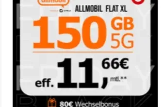 Allmobil Flat XL 150 GB LTE/5G im Vodafone-Netz für nur 11,66€/Monat 🖤Der Black Week Knaller bei LogiTel