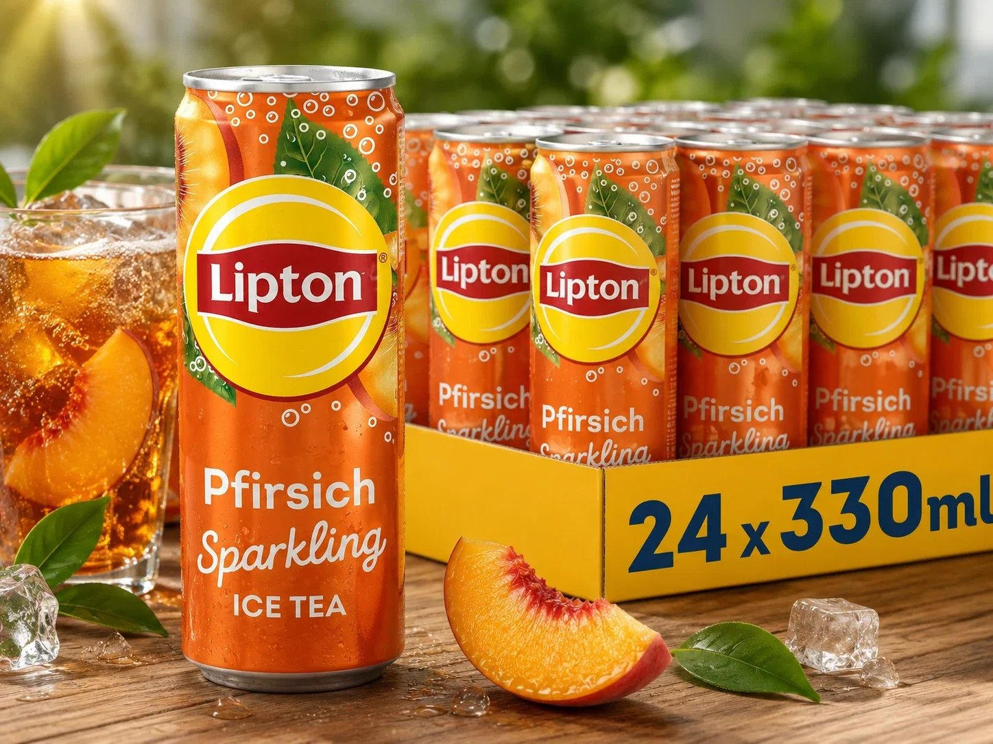Lipton Eistee mit Kohlensäure und Pfirsich Einweg Dosen 24er Pack (24 x 330 ml)
