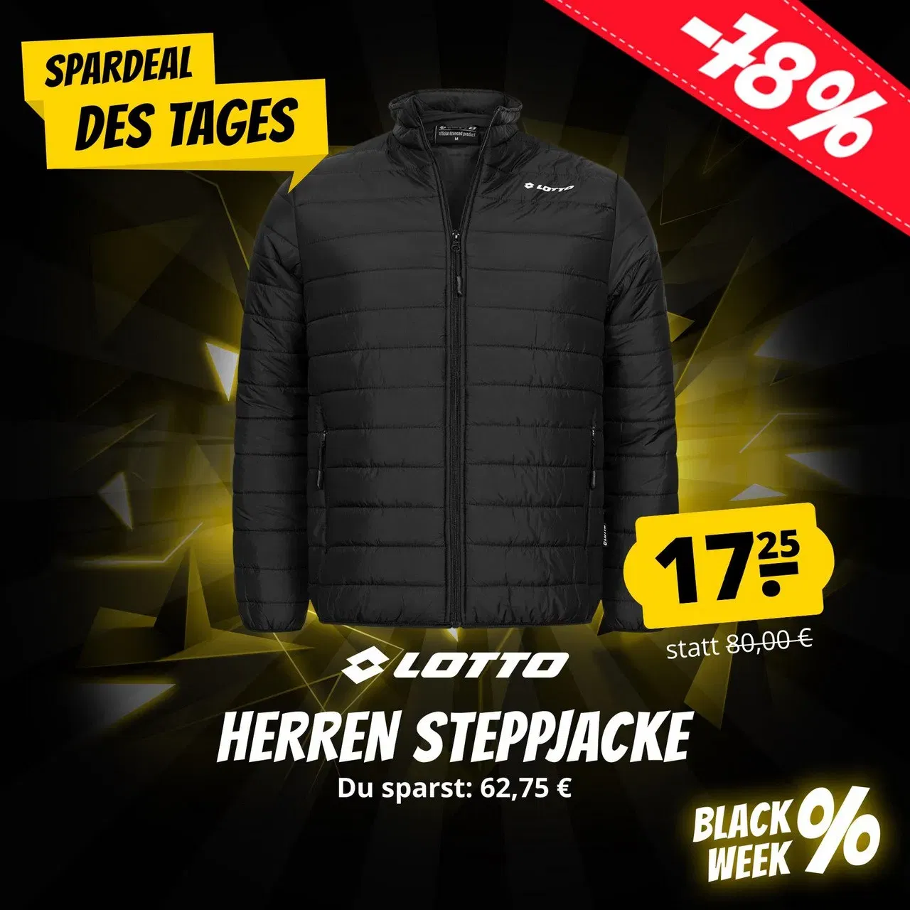 Schnäppchen, Deals und Rabattcodes des Tages - Lotto Herren Steppjacke Schwarz