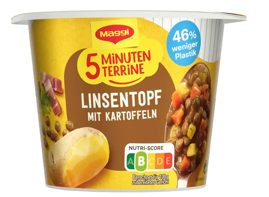 MAGGI 5 Minuten Terrine Linsentopf mit Kartoffeln (8x49g) ab 6,47 € inkl. Prime-Versand (statt 11,92 €)
