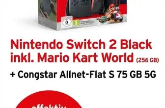 Logitel: Nintendo Switch 2 Black inkl. Mario Kart World (256 GB) + Congstar Allnet-Flat S 75 GB 5G für 19,00 € / Monat + 73,99 € einmalig