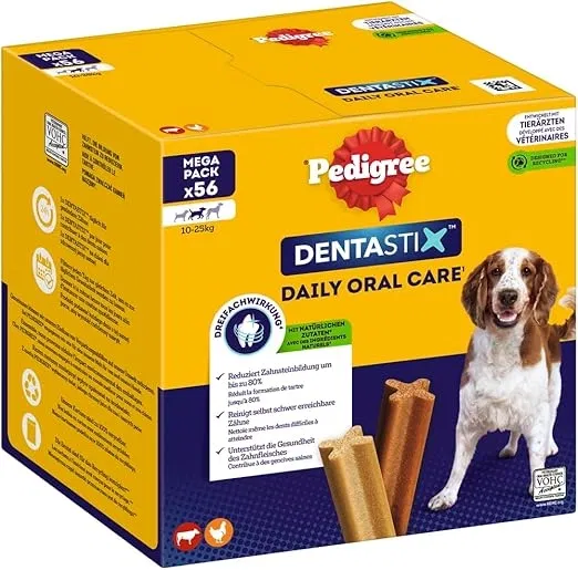Pedigree DentaStix Hundesnack für mittelgroße Hunde (10-25kg) 56 Stück (1.44kg) ab 7,82 € inkl. Prime-Versand (statt 12,99 €)