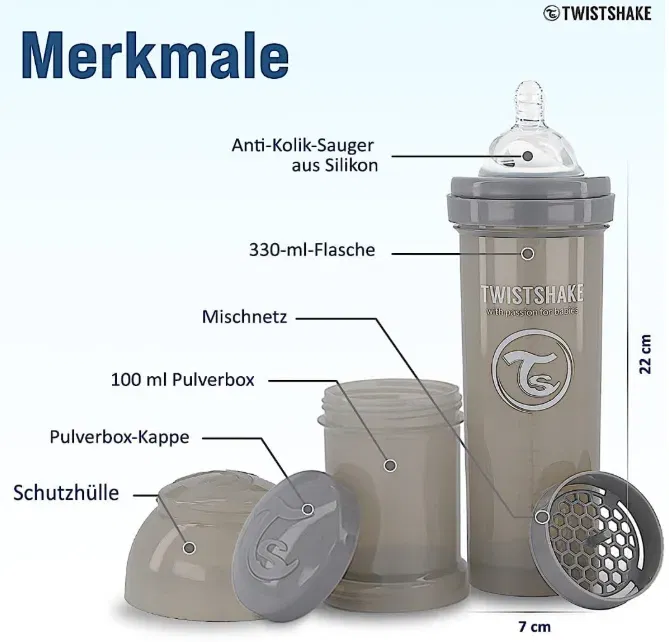 Twistshake Anti Kolik Babyflasche mit Milchpulverbehaelter und Mixer 330 ml Brustaehnliche Brustwarze aus Silikon mit Schnäppchen, Deals Und Rabattcodes Des Tages - Twistshake Anti-Kolik Babyflasche Mit Milchpulverbehälter Und Mixer