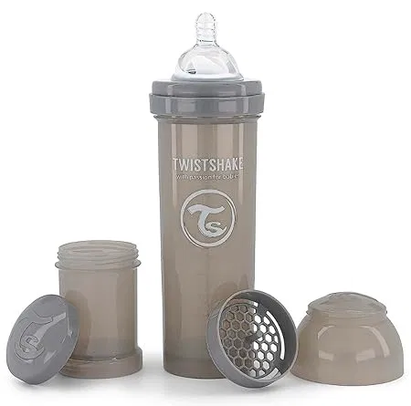 Twistshake Anti-Kolik Babyflasche mit Milchpulverbehälter und Mixer (330ml, Grau) für 7,90 € inkl. Prime-Versand (statt 12,85 €)