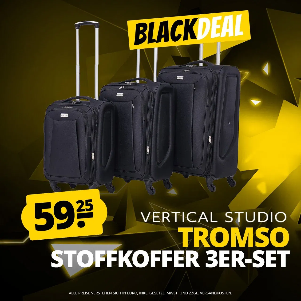 Schnäppchen, Deals und Rabattcodes des Tages - VERTICAL STUDIO Tromso 20 24 28 Stoffkoffer 3er Set Schwarz