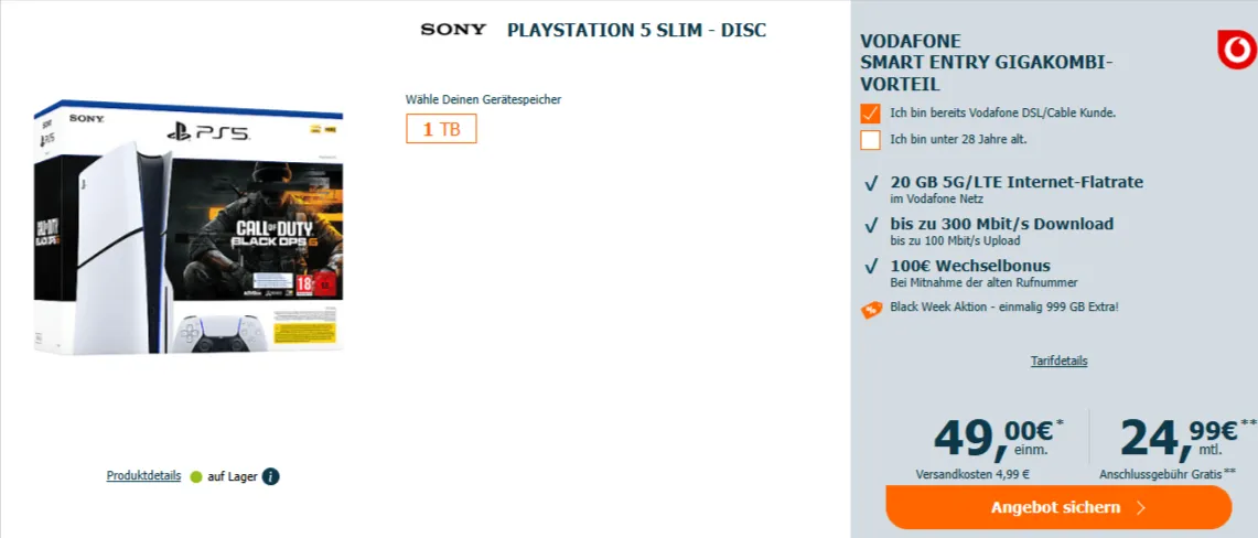 PS5 Slim Vodafone Smart Entry Bundle + CoD Black Ops 6