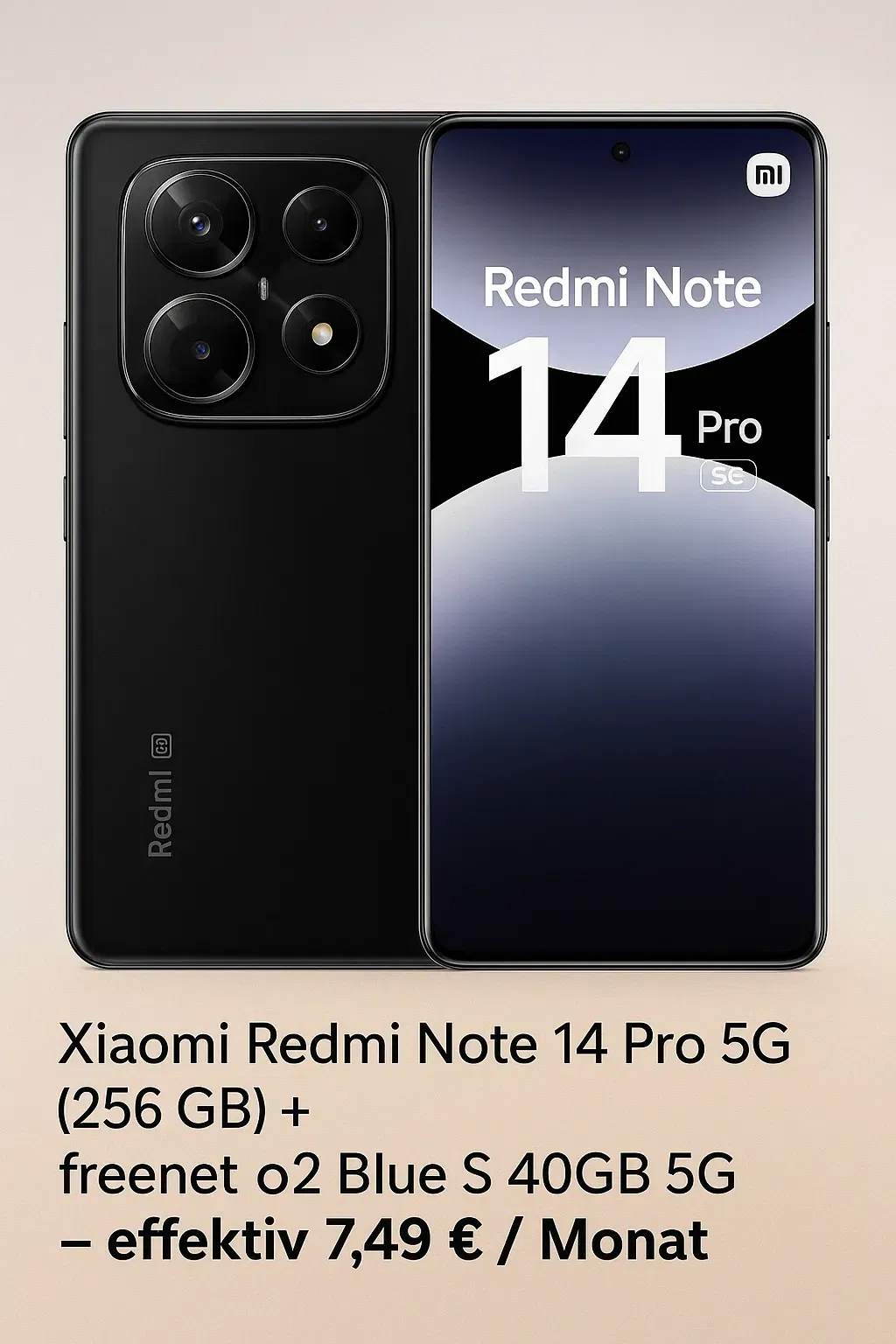 MediaMarkt Tarifwelt: Xiaomi Redmi Note 14 Pro 5G (256 GB) + freenet o2 Blue S 40GB 5G für 14,99 € / Monat + 46,94 € einmalig