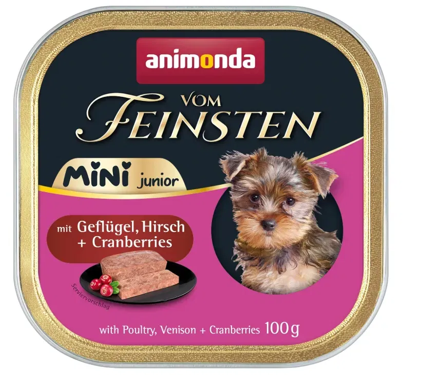 [Userdeal] Fehler 🚨 animonda Vom Feinsten Mini Junior Hundefutter nass mit Geflügel Hirsch und Cranberrys (32x100g) für 6,19 € inkl. Prime-Versand (statt 27,85 €)