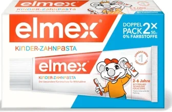 elmex Kinder-Zahnpasta Doppelpack mit Cartoon-Maus und Zahnpastatube