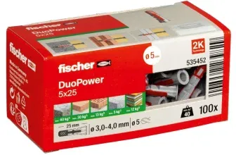 fischer DuoPower 5 x 25 Universaldübel (100 Stück) für 3,77 € inkl. Prime-Versand (statt 6,46 €)