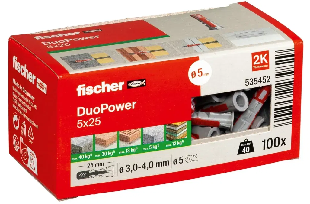 fischer DuoPower 5 x 25 Universaldübel (100 Stück) für 3,77 € inkl. Prime-Versand (statt 6,46 €)