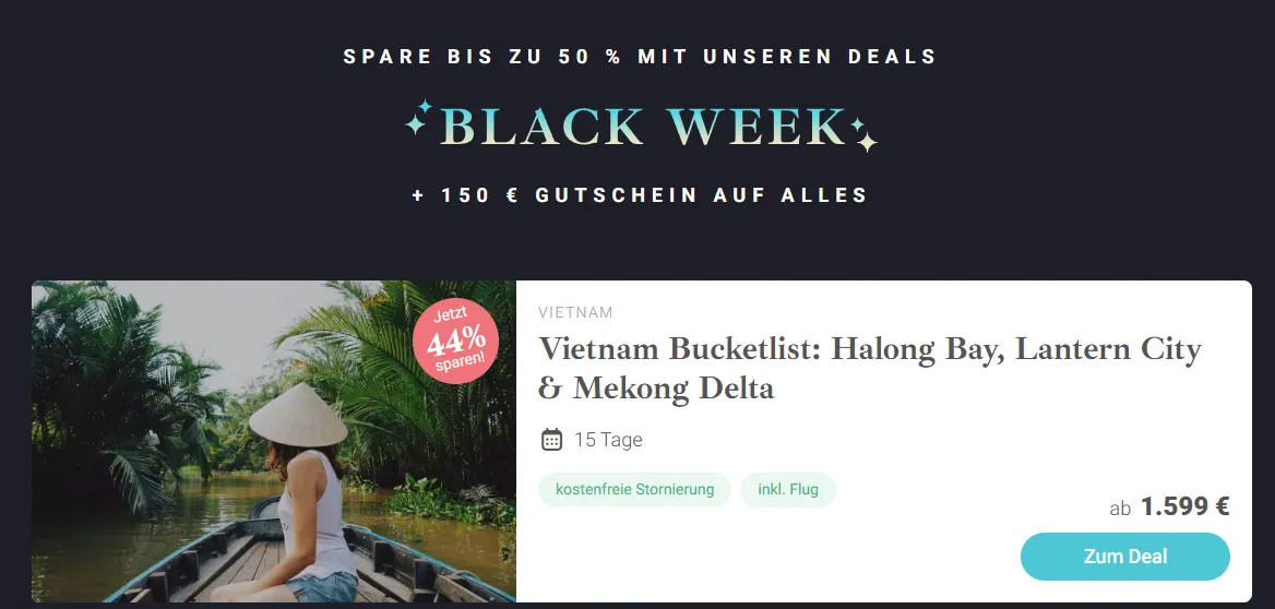 Journaway Black Week 2025: 150 € Gutschein auf alle Reisen – jetzt bis zu 50 % sparen